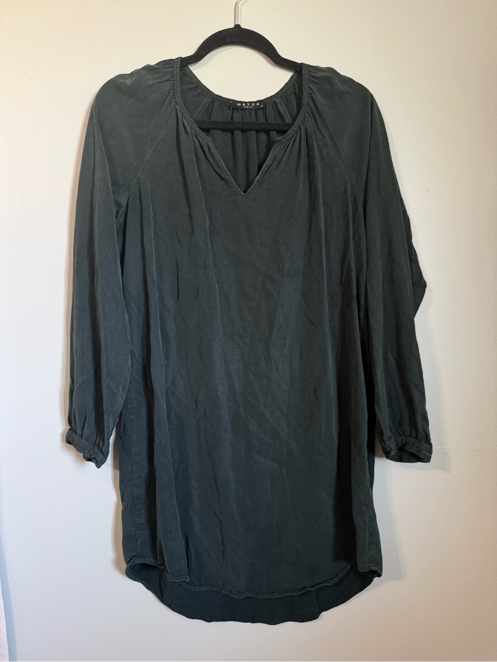 Maven West Forest Green V-Neck Long Sleeve Tunic Dress